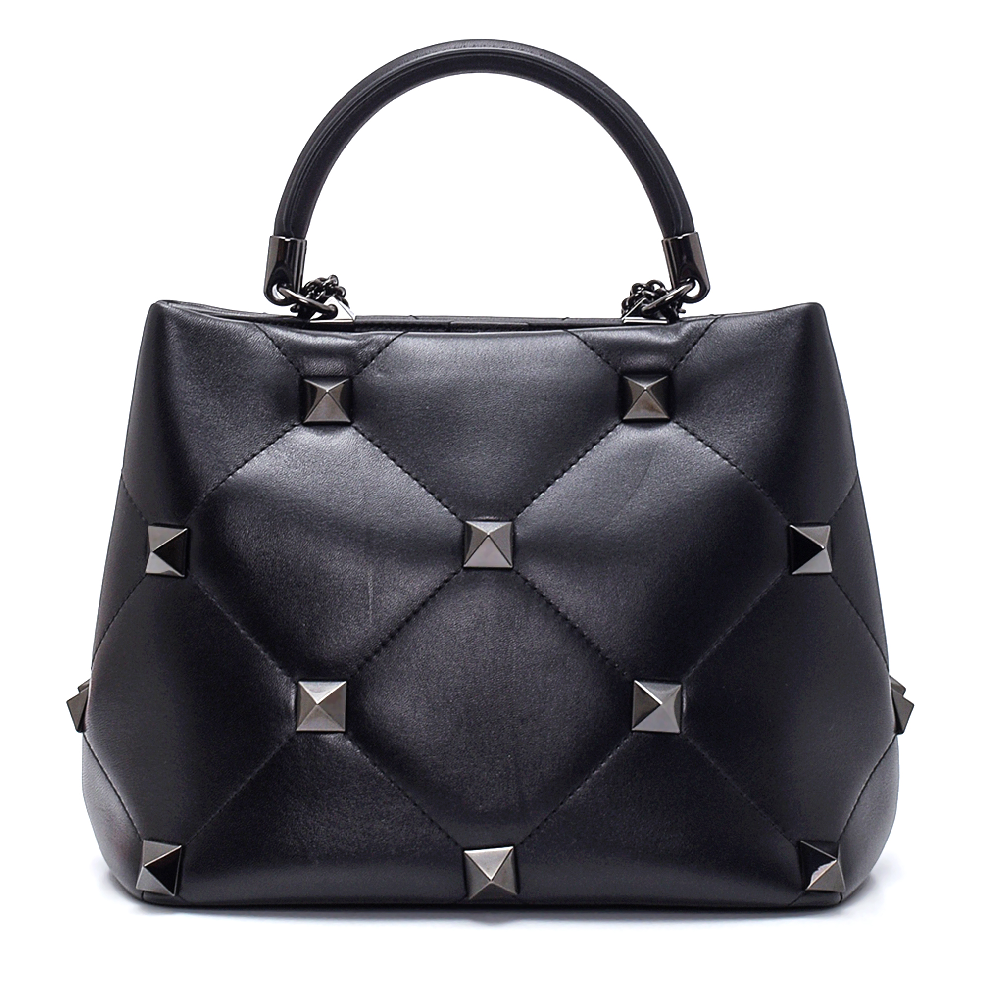 Valentino - Black Lambskin Leather Quilted Medium Stud Roman Bag